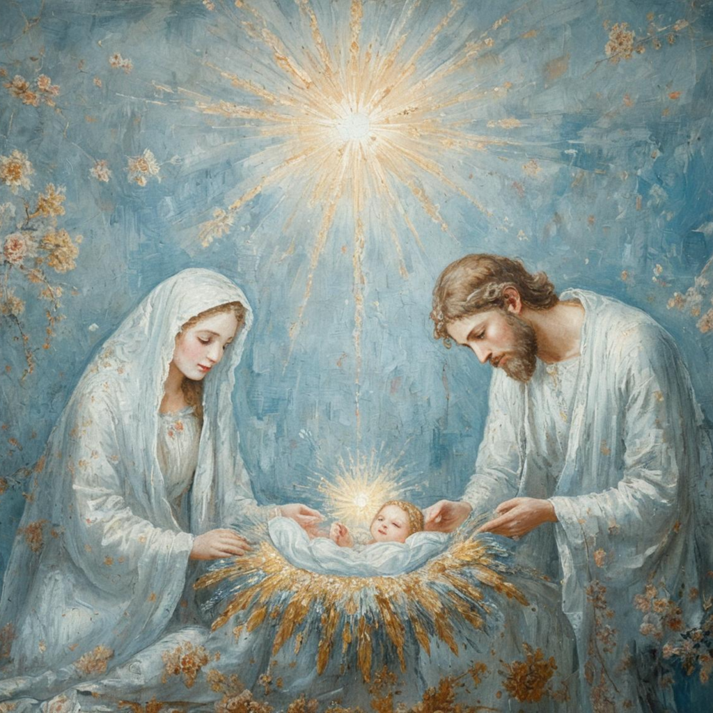 Pastel Blue Jesus Manger Magnet