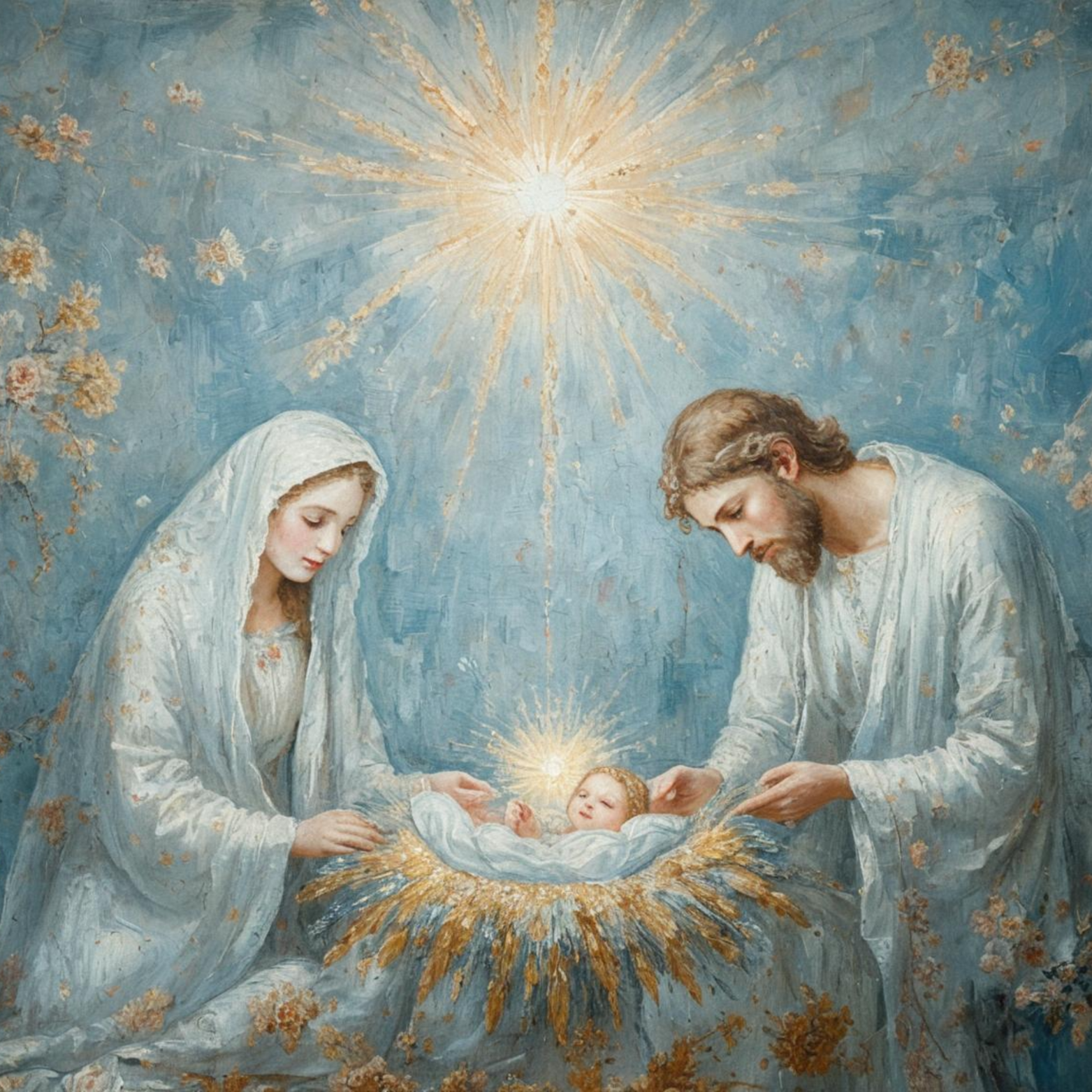 Pastel Blue Jesus Manger Magnet
