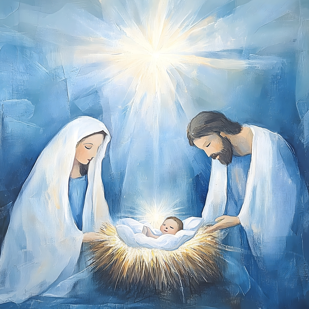 Bright Blue Jesus Manger Magnet