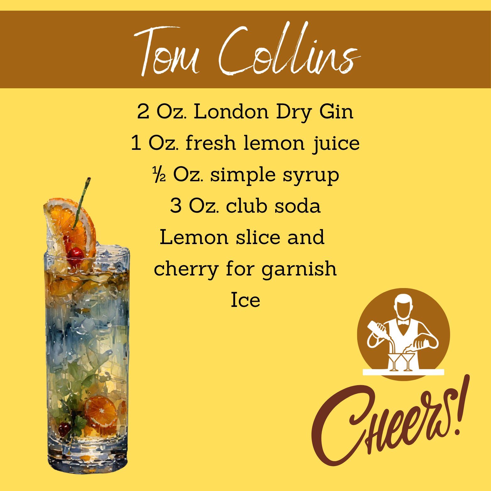 Tom Collins Cocktail Magnet