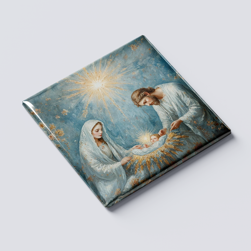 Pastel Blue Jesus Manger Magnet