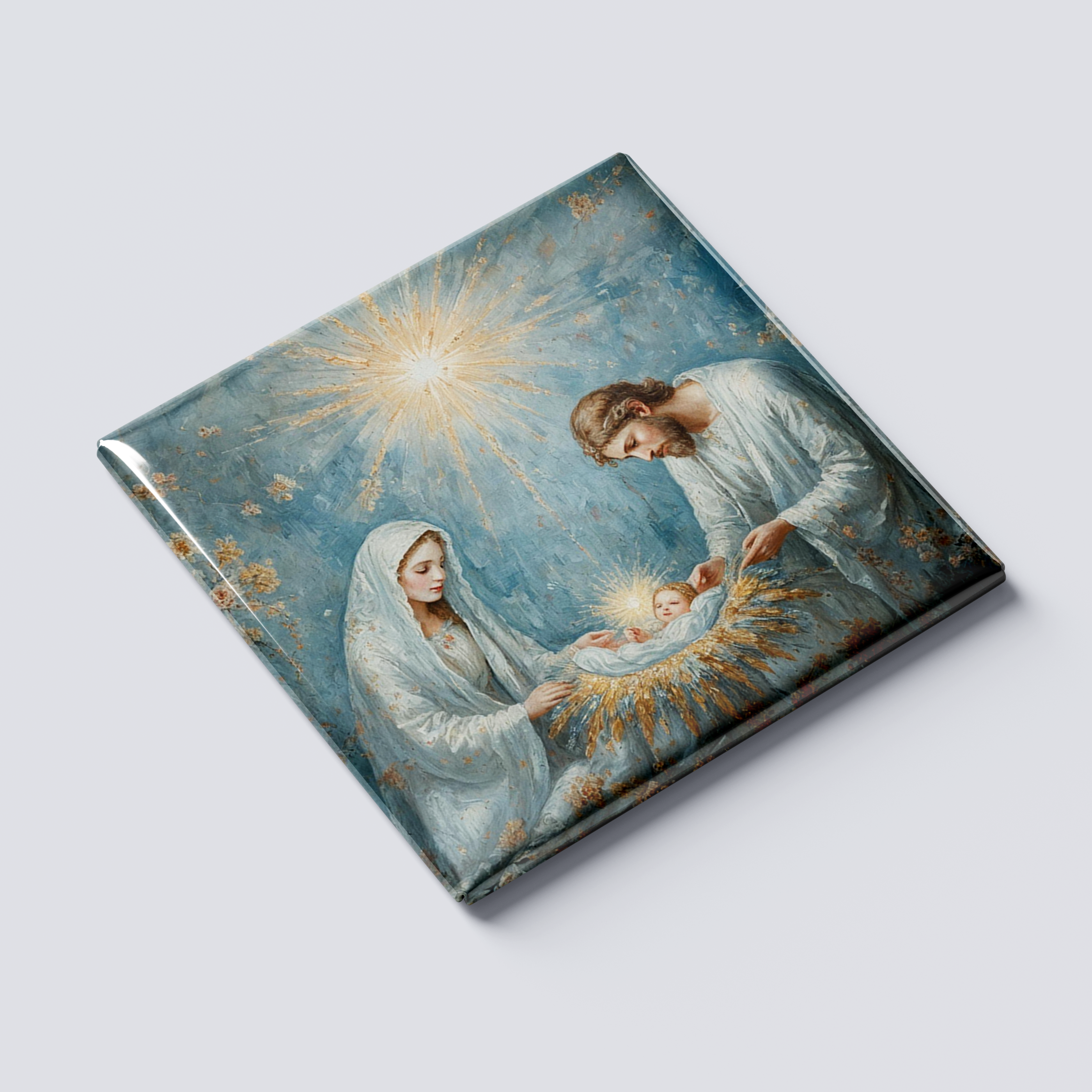 Pastel Blue Jesus Manger Magnet