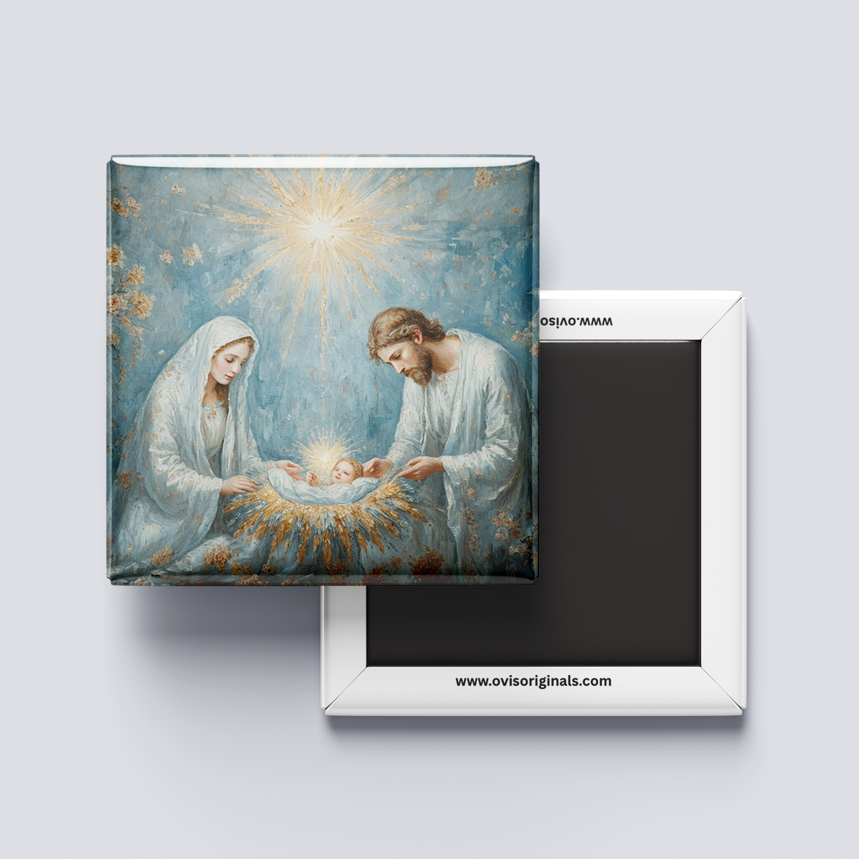 Pastel Blue Jesus Manger Magnet
