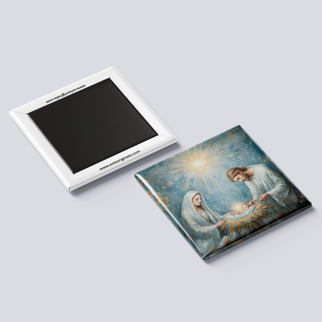Pastel Blue Jesus Manger Magnet
