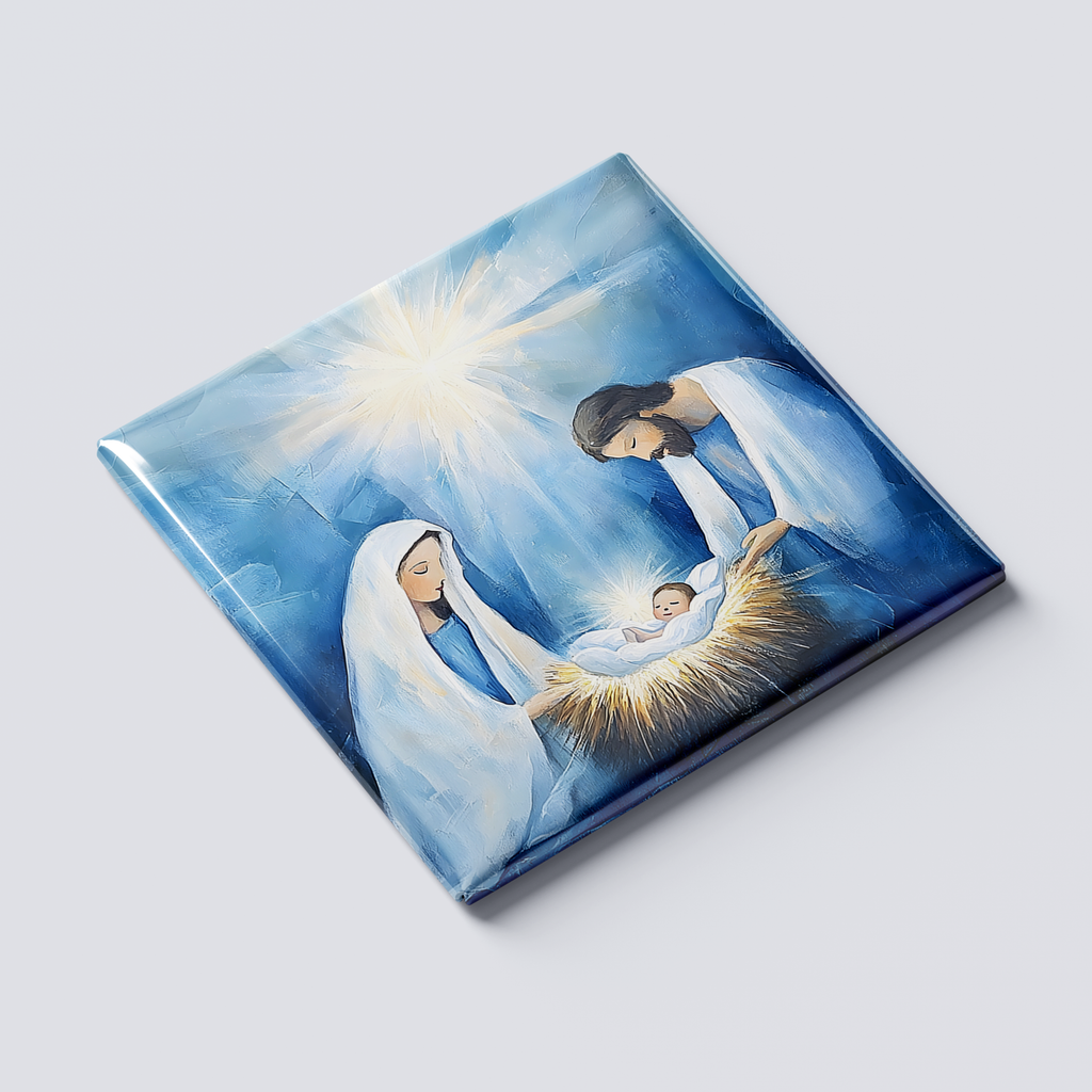 Bright Blue Jesus Manger Magnet