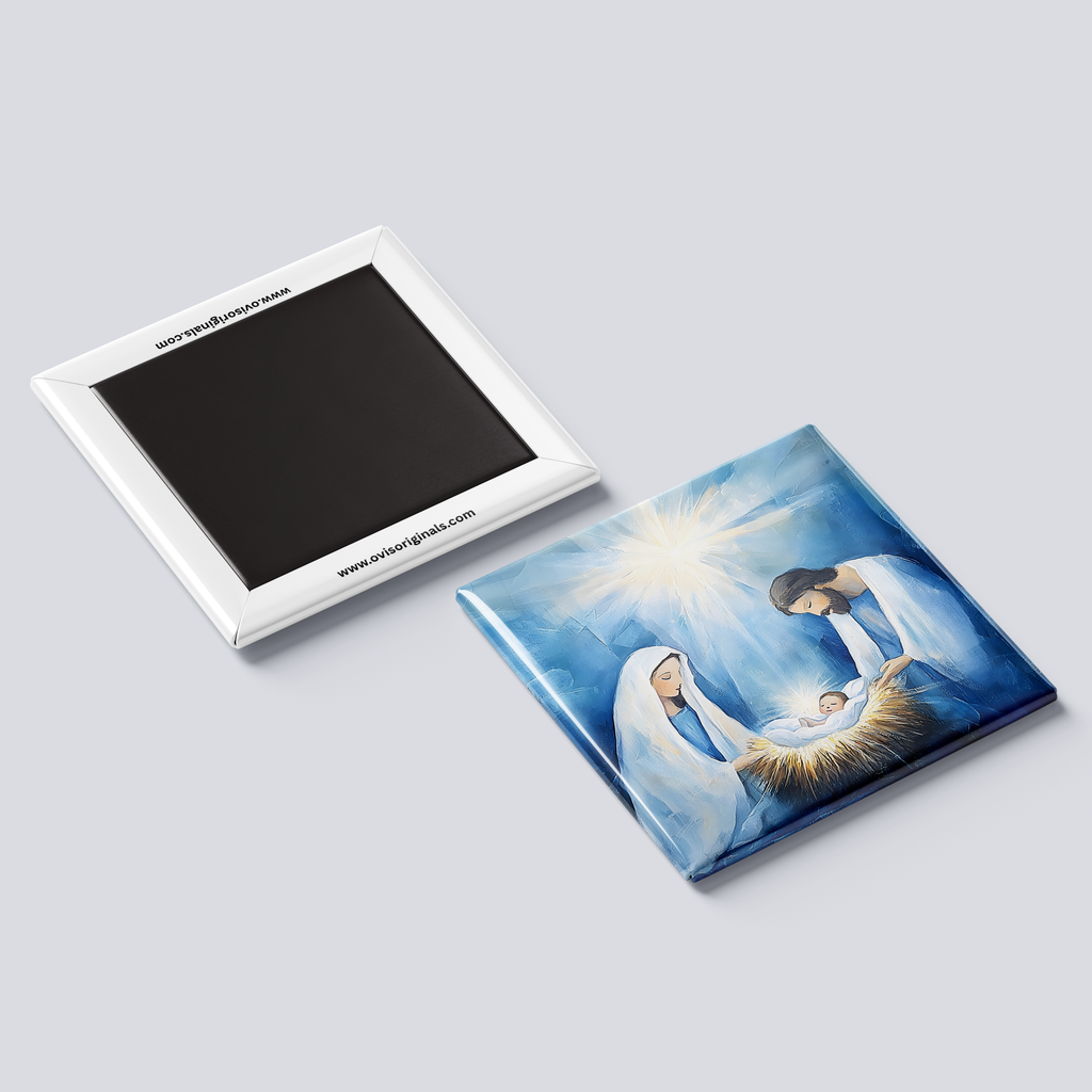 Bright Blue Jesus Manger Magnet