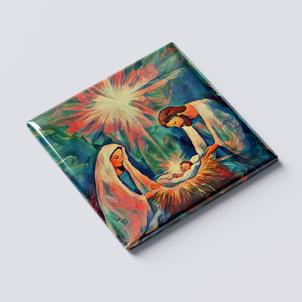 Rainbow Jesus Manger Magnet